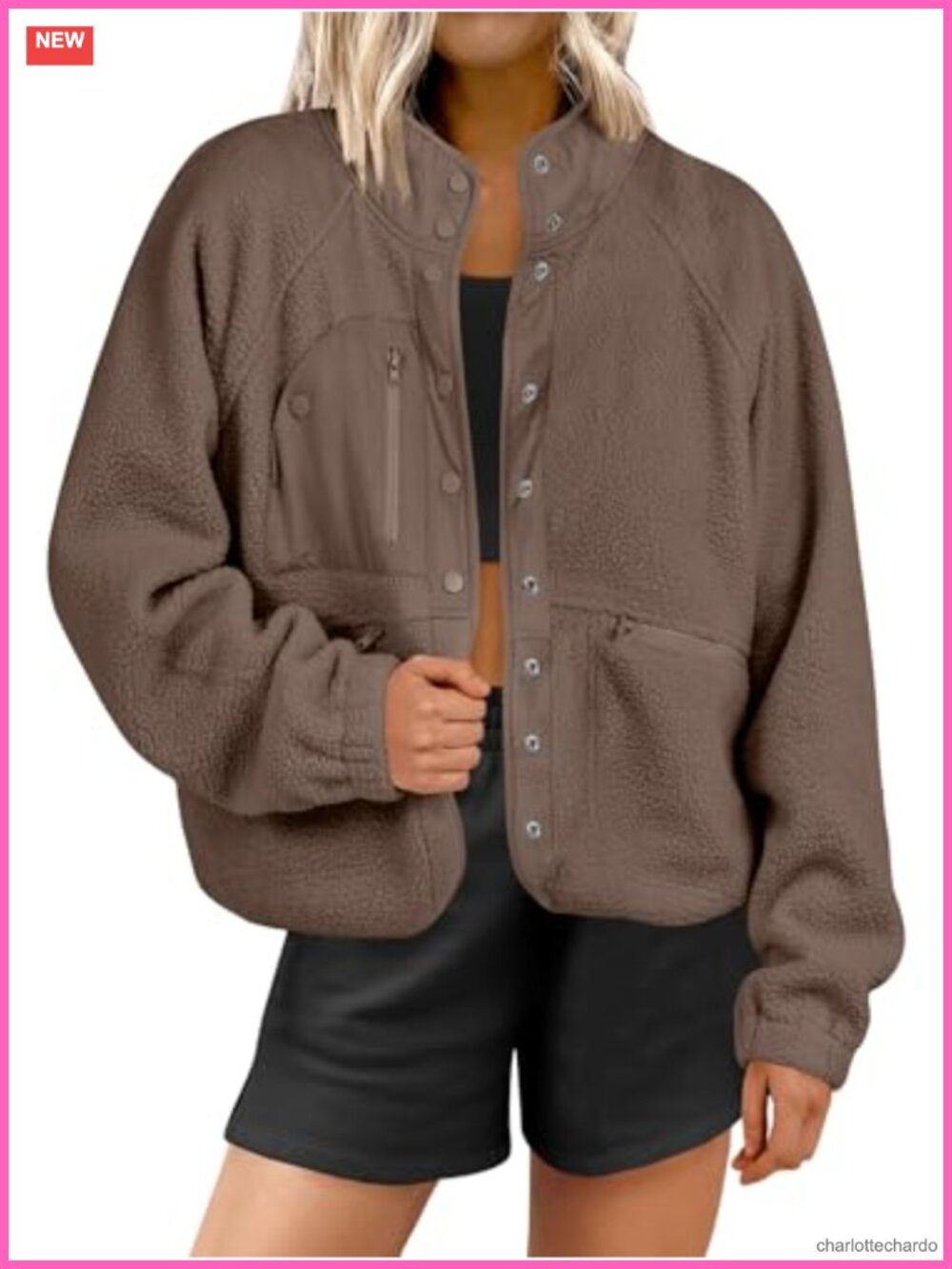 Women's Fuzzy Fleece Cropped Sherpa Jacket Button Down Warm Coat